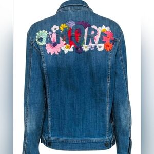 Anthropologie Size XS Pilcro Amore Blue Embroidered Jean Jacket
